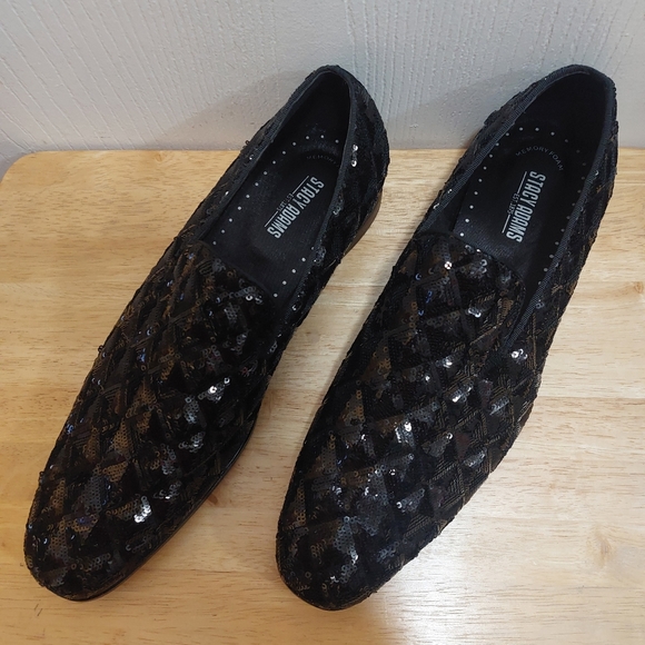 Stacy Adams "Swank" Black Sequins Men's Dress Slip-On Shoes Size 12 - Picture 1 of 11
